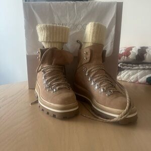 Jimmy Choo Brown Suede Boots with Cream Cuffs